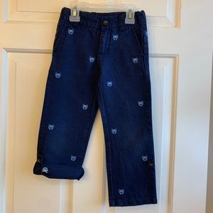 JANIE AND JACK Navy Crab Embroidered Cuff Pants, 4